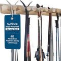 14-Place Log Ski Rack Wall Mount, Indoor Ski Storage Rack for Garage Organizers, Wooden Skis Wall Mount Storage Racks, Pole Skis Sports Racks, Garage Organization Walls - Unfinished