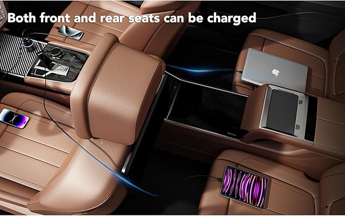 USB C Car Charger, 4 Port 78W Dual USB Car Charger Adapter Fast Charging Multi Port Cigarette Lighter Adapter with Voltmeter Type C Phone Car Accessories for iPhone 16/15/14/13, Samsung Galaxy, iPad