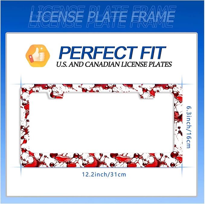 Scarry Blood Splattered License Plate Frame Halloween License Plate Stainless Steel Funny License Plate Holder Men Women Car Accessories Decoration With Screws Fits Standard Vehicles Size 12.3" x 6.3"