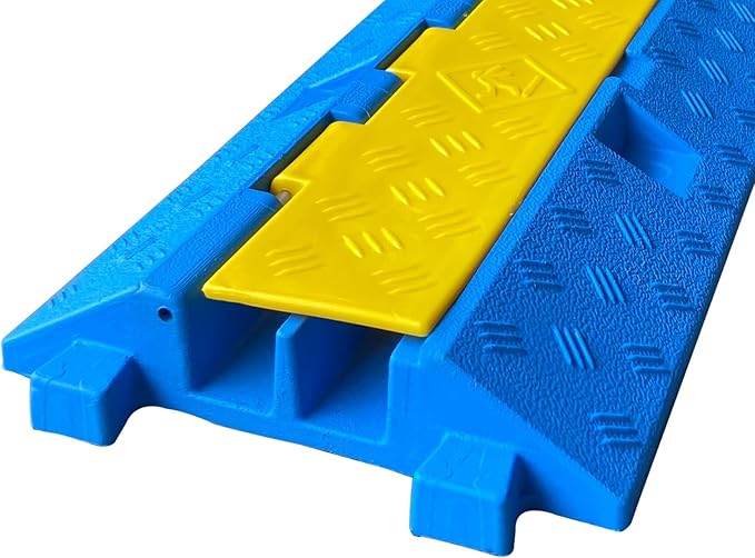1 Pack Blue Rubber Cable Ramp Hose Cable Protector Ramp 2 Channel 22000Lbs Load Capacity Traffic Speed Bump Wires Power Lines Extension Cord Cover for Indoor Outdoor (B2XC06-1)…