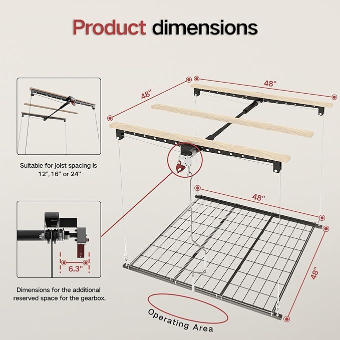 Overhead Garage Storage Rack, Adjustable Heavy-duty 4x4 Ft Ceiling Storage Racks with Safety Lock, Ideal for Garage Storage Lifting Organization System, 250lbs Capacity