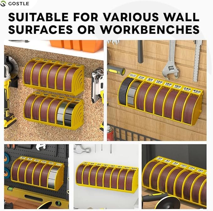 5 Inch Professional Sanding Discs Storage Bins - 8 Bins Set for Efficient Organization, Offset Snap-On Connection, Grit Classification, Space-Saving Design and Versatile Application, Yellow