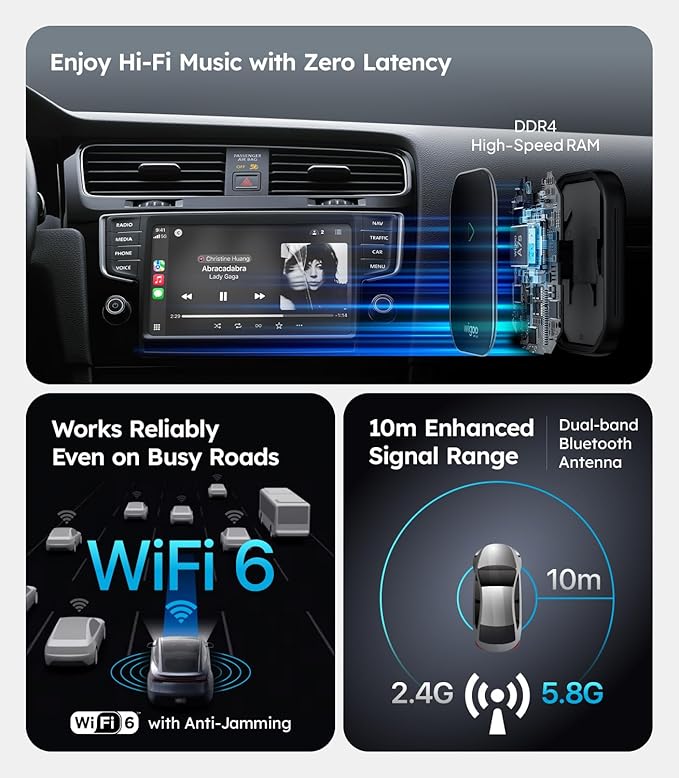 Wigoo 2025 Upgrade Wireless CarPlay Adapter for iPhone [Long-Drive Stability, 10s Connect, Easy Use] Converts Wired to Wireless, Low Delay CarPlay Dongle, Fit for Cars with Wired CarPlay, Pink
