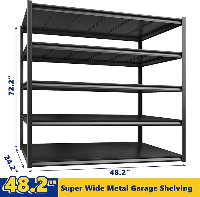 REIBII Garage Shelving 48.2" W Storage Shelves 3000LBS Metal Shelving Heavy Duty Adjustable Metal Shelf Industrial Pantry Shelves for Basement Garage Warehouse 72.2" H x 24.2" D x 48.2" W, 4 Pack