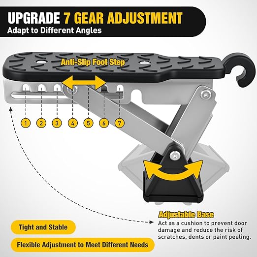Nilight Car Door Step Universal Aluminum Latch Step for Car Roof Access Portable Folding Car Door Latch Hook Step Multi-Adjustable Both Feet Stand Pedal Max Load 500 Lbs for Truck SUV Vehicles, Black