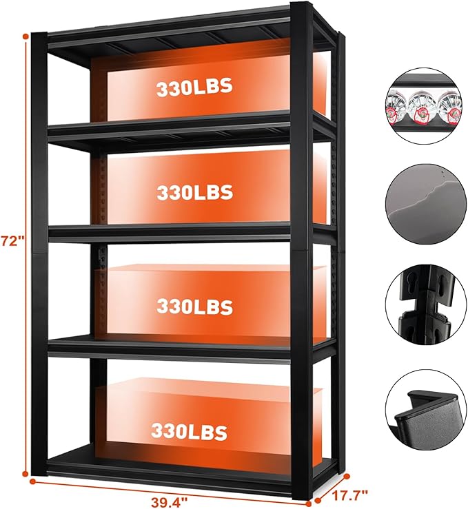 PACHIRA E-Commerce 72" Garage Shelving Heavy Duty, Wide Size Storage Shelves 5-Tier Large Metal Shelving Unit Adjustable Utility Rack for Garage, Pantry, 39.4" W x 17.7" D x 72" H
