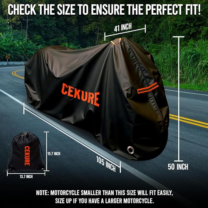 Your Ride! Heavy Duty Motorcycle Cover Waterproof Outdoor 210 Oxford Fabric with Heat Sealed Seams Ultra Waterproof Fits up to 105" All Weather Scooter Cover for Sport Bike with Carry Bag