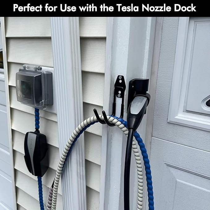 Tesla Charger Holder Wall Mount EV Charger Holder, Tesla Charging Cable Organizer J1772 J-Hook Cord Hanger for All Electric Vehicle Mobile Connector Organizers