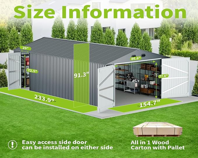 20 x 13 FT Outdoor Storage Shed, Large Metal Garden Shed with 2 Lockable Doors, Tool Shed Outdoor Storage with 4 Air Vents, Garage Shed Waterproof for Car, Truck, Bike, Garbage Can, Tool, Dark Gray
