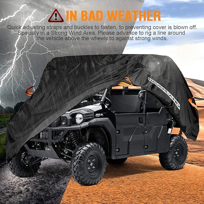 NEVERLAND UTV Cover Heavy Duty Ranger Cover Waterproof 4-6 Seater Side by Side Covers 4 Door All Weather Storage with Reflective Strip Compatible with Polaris RZR General Can-Am Yamaha SxS
