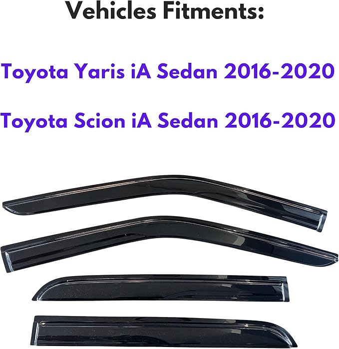 KPY Window Visor Compatible with Toyota Yaris iA & Scion iA Sedan 2016-2020, 4PC Rain Guard Side Window Vent Deflectors Tape-On Mugen Style, 2016 2017 2018 2019 2020
