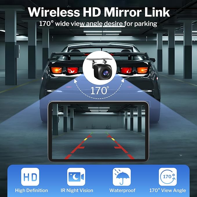 Wireless Apple Carplay Screen for Cars, 7" HD Portable Car Stereo Touch Screen for Apple CarPlay & Android Auto with Backup Camera/Mirror Link/Siri/Voice Control/GPS Navigation/AUX for All Vehicles
