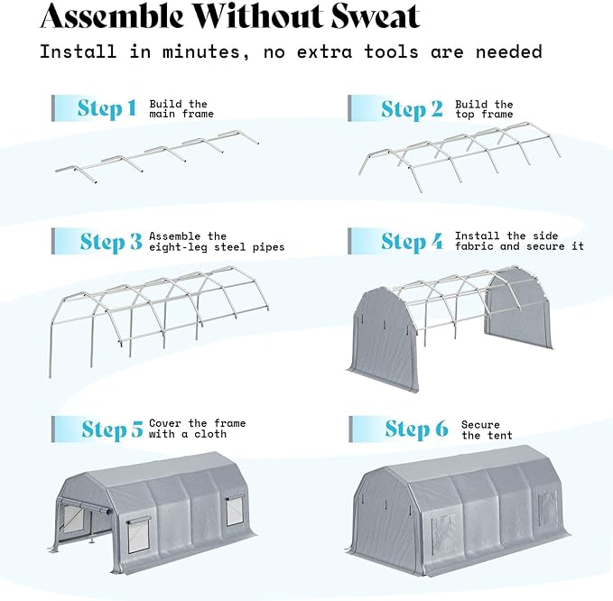 AMERLIFE 12x24 FT Heavy Duty Carport Garage Canopy, All-Weather Steel Frame Outdoor Shelter with Roll-Up Door & 4 Vented Windows, UV-Proof Waterproof Portable Storage for Cars, Boats, Silver