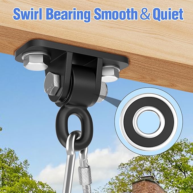 Heavy Duty Swing Hangers with Bearing, Porch Swing Hanging Kit for Outdoor Playground Tree Indoor Ceiling Mount Hardware Brackets with Snap Hooks for Yoga Hammock Punching Bag Accessories 8PCS Black