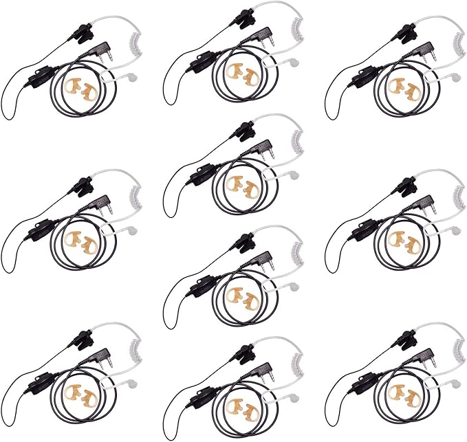 BTECH QHM07 Platinum Series Noise-Cancelling Earpiece with In-line PTT & Microphone for K1 Radios like BaoFeng, Kenwood Radios (Includes Earmolds and Earbud, 10 Pack)