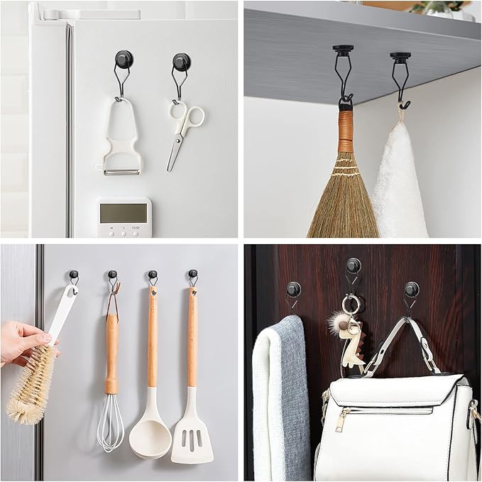 MIKEDE Black Magnetic Hooks Heavy Duty, 60 lb+ Strong Swivel Swing Neodymium Magnetic Hooks for Hanging, Strong Magnet Hanger for Cruise Cabins, Locker, Toolbox, Home, Kitchen - Pack of 10