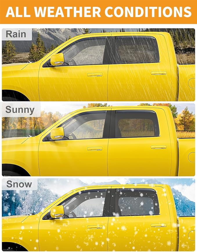 in-Channel Window Rain Guards Fit for Truck Dodge RAM 2009-2018 Crew Cab Mega Cab Extra Durable Window Deflectors Vent Visors Shades Car Accessories Visors Rain Guards