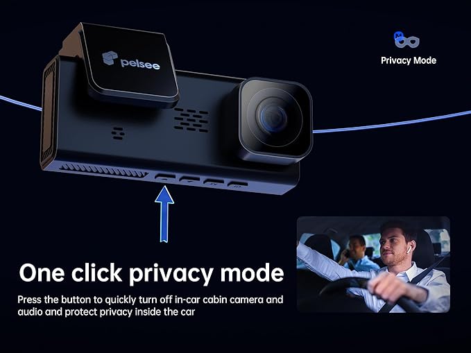 Pelsee P2 Trio 4K Dash Cam Front and Rear Inside WiFi, 64GB Card, 4K+1080P+1080P Dashcam,3 Channel Dash Camera for Cars Smart Driving Assistant ADAS/BSD/DMS,Night Vision/24H Parking Mode/G-Sensor