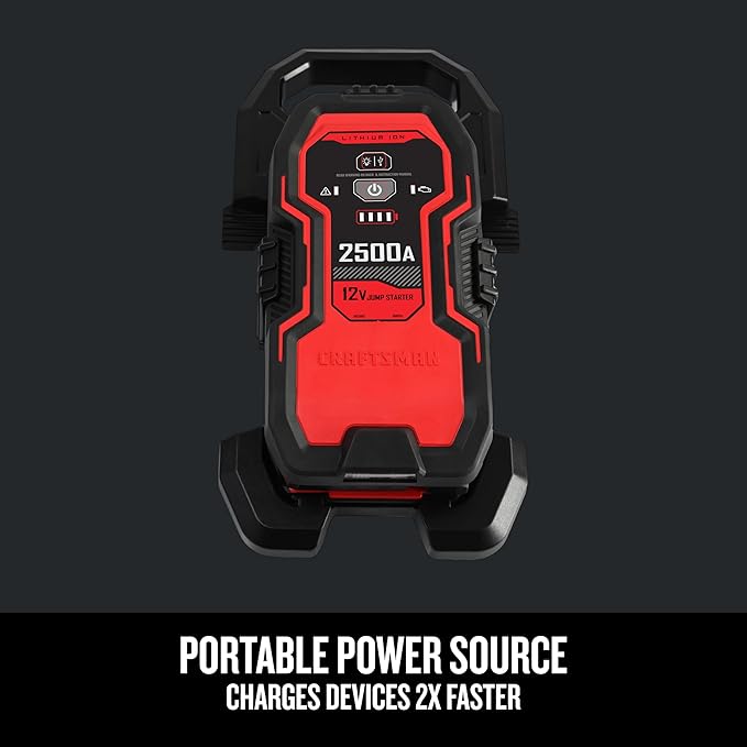 CRAFTSMAN Lithium Jump Starter and Portable Power Pack, CMXCESM262, 3-in-1, 2.4 Amp USB Port, LED Light, 2500 Amps, 12 Volt, for Motorcycle, Car, SUV, Truck, and Marine Batteries
