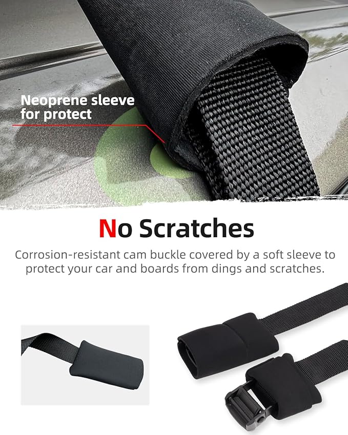 Abahub Soft Roof Rack Pads with 2 Tie Down Straps, 2 Tie Down Ropes, 2 Hood Loops and Storage Bag, for Surfboard, Kayak, Canoe, Heavy Duty Universal Car Roof Racks System (Use with Cross Bar)
