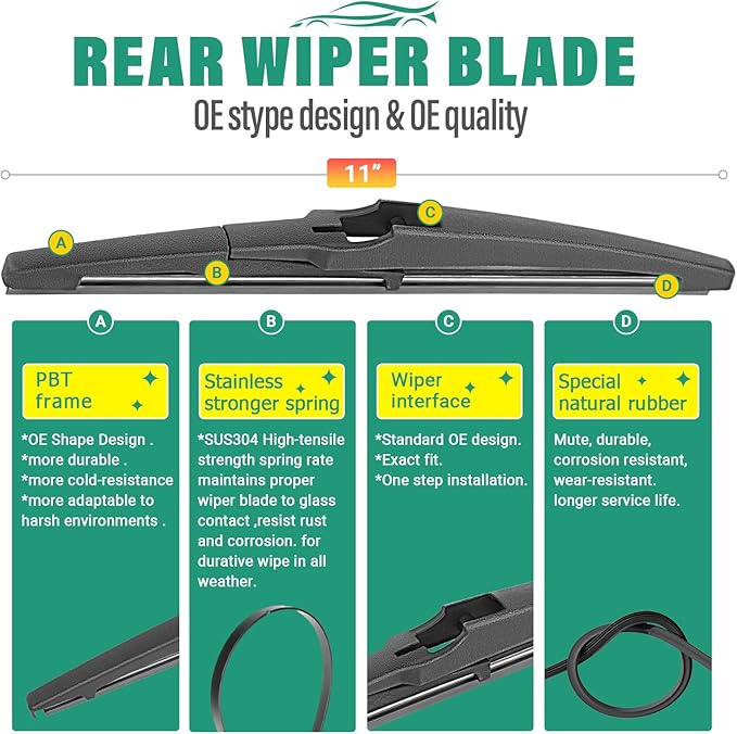 26" 16" 11" Windshield Wiper Blades Replacement for Hyundai Tucson 2022 2023 2024 Premium All Weather Front Rear Wipers Set - OEM Quality (Pack of 3)