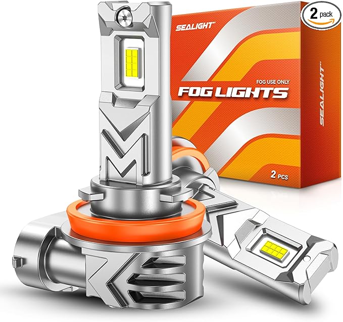 SEALIGHT H11/H16/H8 LED Fog Light Bulb, 14,000 Lumens 6500K White Light, 800% Brightness H11 LED Fog Lights, 60000HRS Lifespan 1:1 H8 H16 Fog Light Bulb, Pack of 2, Exterior Lighting