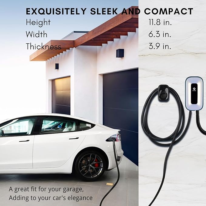 EV Charger Level 2，50 Amp Charge Station, 240V,Indoor/Outdoor EVSE, 25Ft Cable Level 2 ev Charger, 2.4GWiFi/APP/RFID Card (NEMA14-50 Plug or Hardwired)