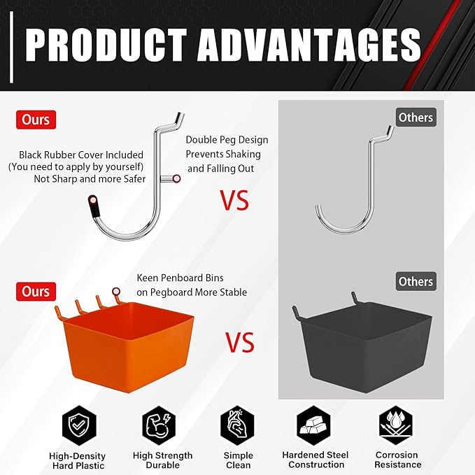 C&T 278 Piece Pegboard Hooks Assortment Kit, Pegboard Accessories Organizer Set with Bins, 1/8 and 1/4 in pegboard Hooks, for Hanging Tools, Organizing Various Tools,Garage Pegboard Wall Organization
