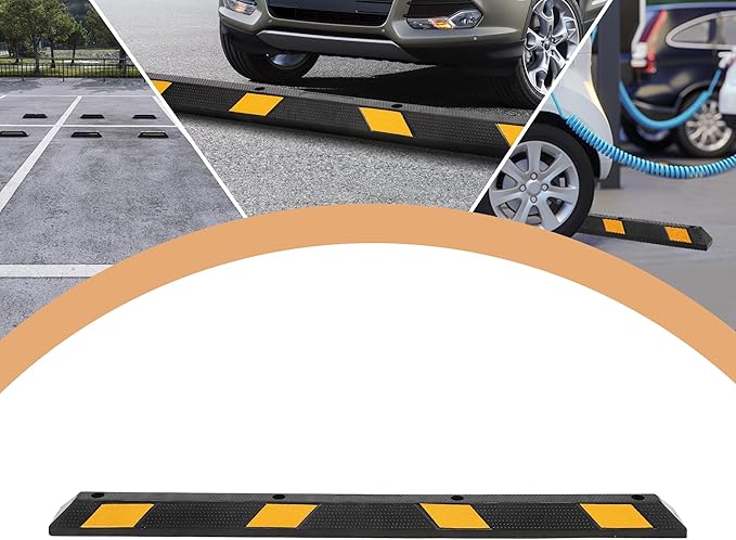 Pack of 2-72" Parking Stoppers for Garage, Heavy Duty Rubber Parking Curb with Reflective Stripe, Garage Floor Wheel Stopper for Car Vehicles Truck, Installation Kit Included