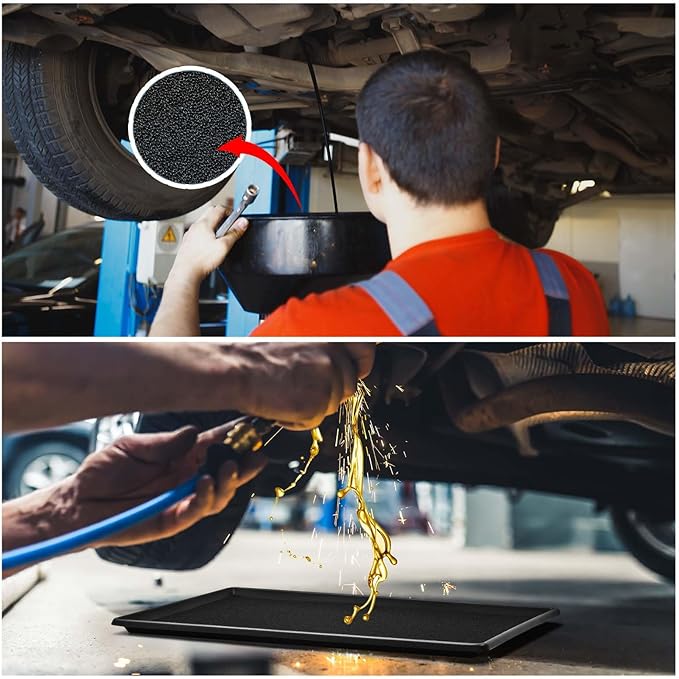 Uiifan 1 Set 35 x 24 x 1.4 Inch Oil Drain Drip Pan for Under Car with Square No Splatter Pad Oil Drip Tray Transmission Garage Automotive Driveway to Keep Floor Clean, Black