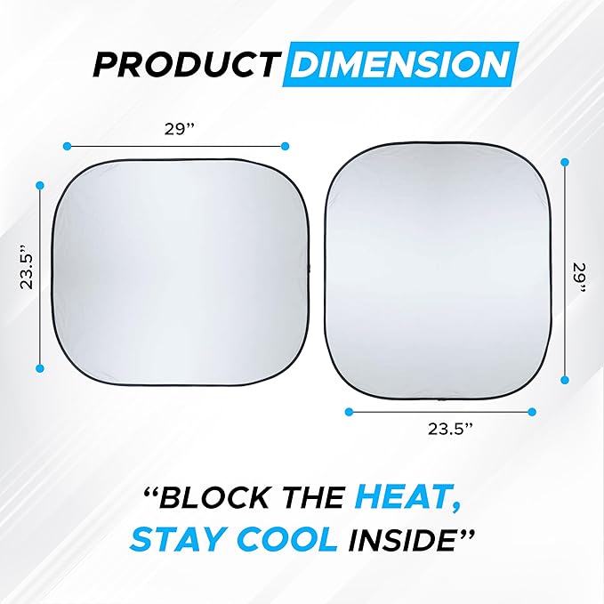 2 Piece Car Windshield Sun Shade Foldable | Durable Polyester Windshield Sunshade Blocks Sun, Heat, and UV Rays | Sunshade for Car Ensuring Interior Protection | Small (29"x23.5")