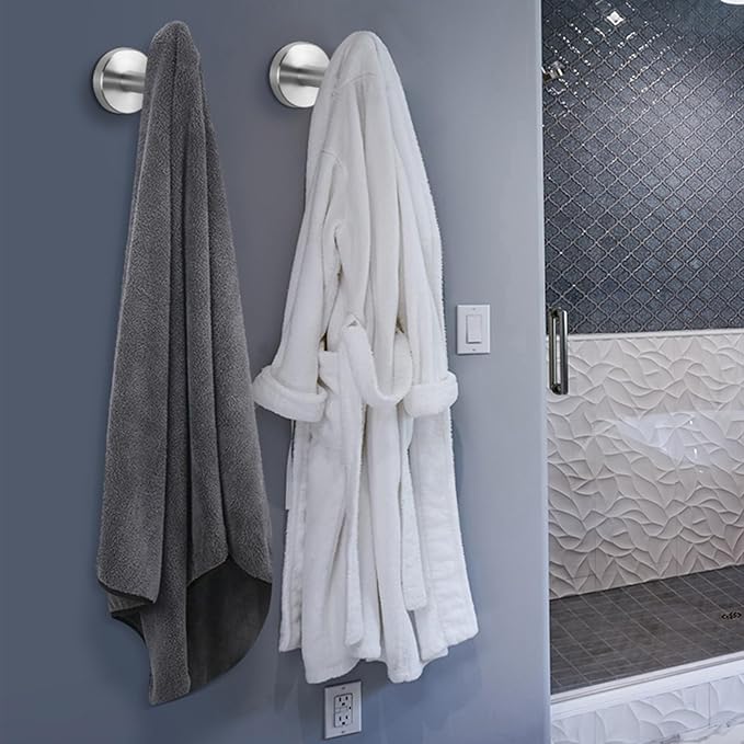 NearMoon Bath Towel Hooks- SUS 304 Stainless Steel Robe Hook Holder, Heavy Duty Coat Hook for Bathroom Livingroom Hotel Kitchen Garage, Wall Mounted (Brushed Nickel, 8 Pack)
