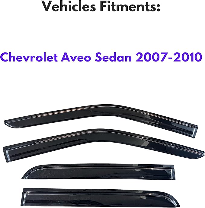 KPY Window Visor Compatible with Chevrolet Chevy Aveo Sedan 2007-2010, 4PC Rain Guard Side Window Vent Deflectors Tape-On Mugen Style, 2007 2008 2009 2010