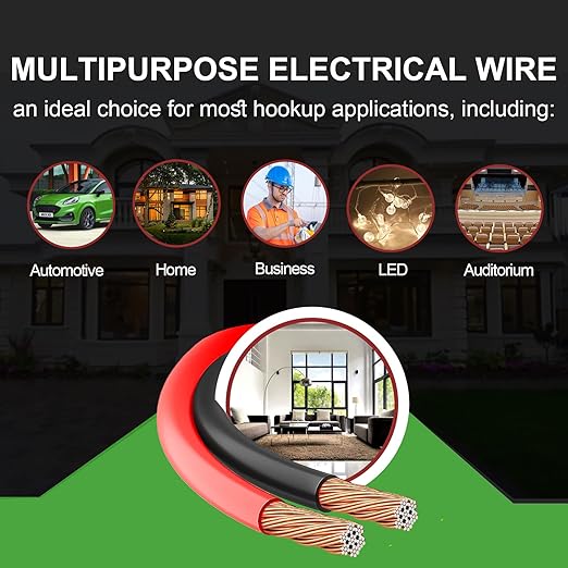 100FT 12/2 Gauge 2pin 2 Color Red Black Cable Hookup Electrical Wire LED Strips Extension Wire 12V/24V DC Cable, 12AWG Flexible Wire Extension Cord for LED Ribbon Lamp Tape Lighting