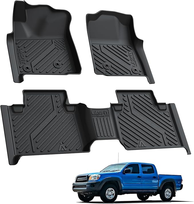 LASFIT Floor Mats for Toyota Tacoma 2005-2011 Access Cab All Weather Custom Fit Floor Liner for Tacoma Second Row Optional with Center Storage Box,TPE Mats Front&Rear 2 Row, Black(Fit Auto Trans)