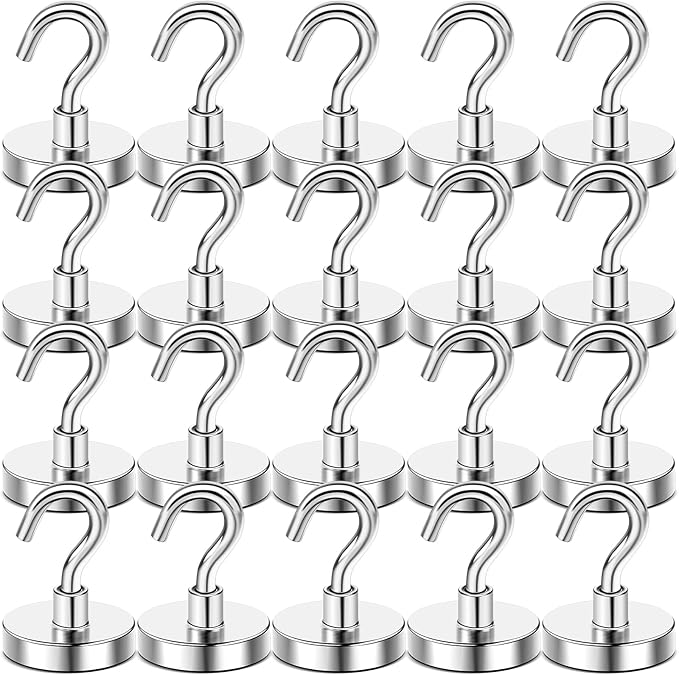 DIYMAG Magnetic Hooks, 118 LB Heavy Duty Strong Magnet with Hook, Rare Earth Neodymium Magnets for Hanging, Magnetics Hanger for Curtain, Home, Kitchen, Workplace, 20 Packs