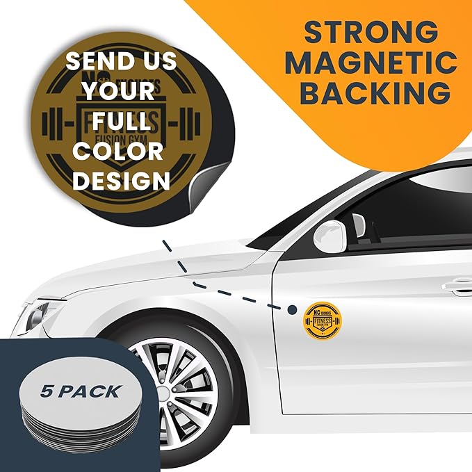 Magnet Me Up Customizable 30 Mil Round Magnet- 6”, 5 PK Weatherproof Car Magnet for Businesses, Sports Teams, Fundraiser, Personal Expression- Custom Text & Logo- Strong Magnetic Vinyl for Vehicles