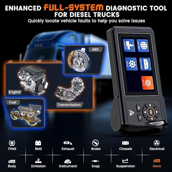 ANCEL HD430 Heavy Duty Truck Scanner, DPF Reset & Forced Regeneration for Cummins & Caterpillar Engine, Full System HDOBD Diesel Scanner OBD2 Diagnostic Scan Tool Code Reader for Diesel Trucks & Cars