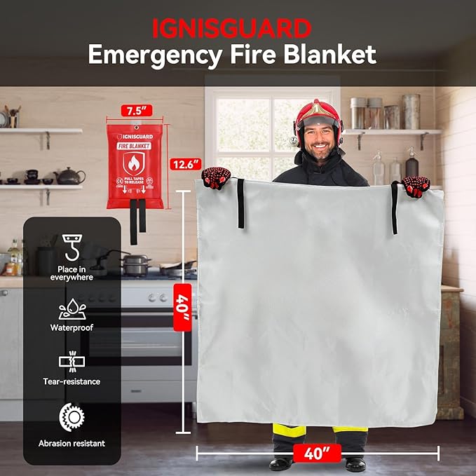 Emergency Fire Blanket for Home and Kitchen, 4-Pack 40"x40", Fiberglass Fire Blankets Emergency for Home BBQ Grill Camping Car Office Warehouse Picnic Fireplace Fireproof Survival Safety