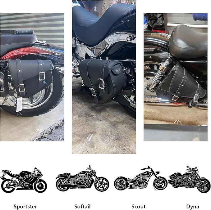 Gargoyle Bells Solo Swing Arm Bags - PVC Waterproof Motorcycle Luggage for Sportster Softail (Right + Left, Black)