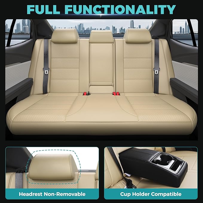 for Toyota Camry Seat Covers LE SE 2025 - Custom Fit Car Seat Covers Full Set, Leather Seat Covers for Cars, Waterproof Car Seat Cover, Beige