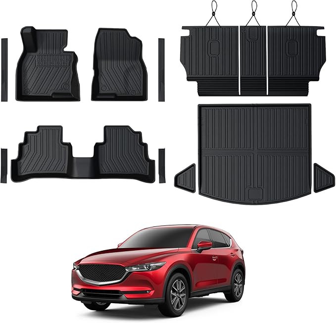 Floor Mats Set for Mazda CX-5 2017-2024 2025 Accessories, Full Coverage All Weather Floor Mats Cargo Mat with Backrest Protectors & Door Sill Guards