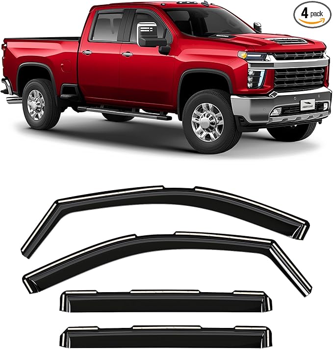 Voron Glass in-Channel Extra Durable Rain Guards for Chevrolet (Chevy) Silverado/GMC Sierra 2500HD/3500HD 2020-2025 Crew Cab, Window Deflectors, Vent Window Visors, 4 Pieces - 200298
