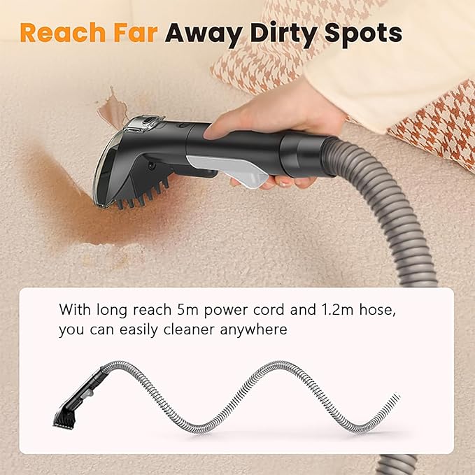 Carpet Spot Cleaner Machine, 16Kpa Portable Deep Cleaner with 62oz Tank and for Carpets, Upholstery, Pet Hair，Includes 2 Brushes, Extension Hose (White)