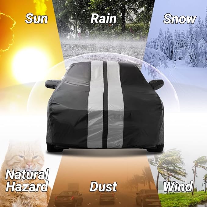 iCarCover Custom Car Cover Compatible with Challenger 2008-2024, Waterproof All-Weather Rain Snow UV Sun Protector Full Exterior Indoor Outdoor Car Covers, Stripe (Black/Gray)