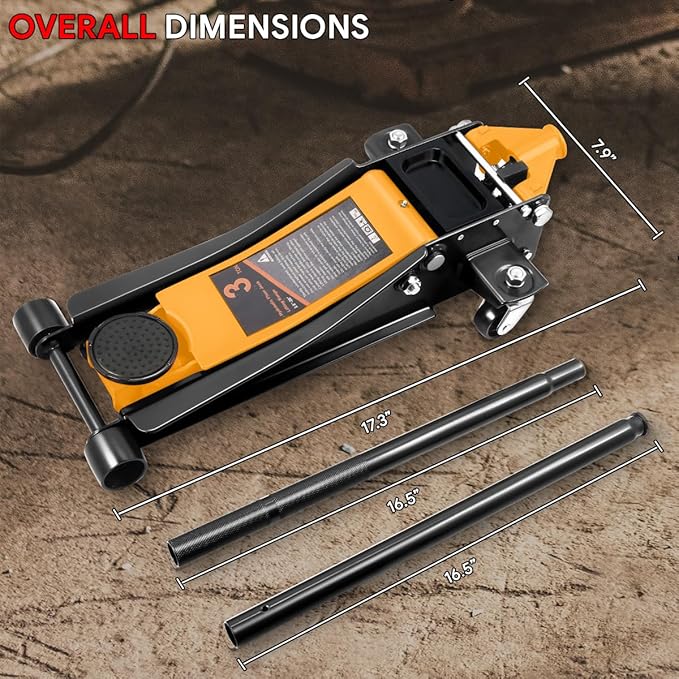 DNA MOTORING Low Profile Hydraulic Trolley Service/Floor Jack, 3 Ton (6000 lbs) Capacity Heavy Duty Hydraulic Car Jack, Lifting Range 3"-20", Orange, TOOLS-00475-OG