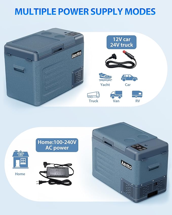 Aeitto 12 Volt Car Refrigerator 30Quart Car Fridge Freezer Electric Cooler Portable Cooler 12V Fridge RV Refrigerator -4℉-68℉ Temp Control 12/24V DC & 100-240V AC for Travel, Camping, RV, Road
