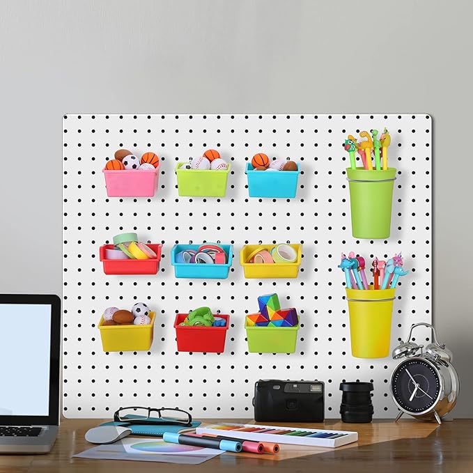 Yookeer 20 Pcs Pegboard Bins and Cups with Hooks and Loops Peg Assortment Organizer Accessories Various Tool Organizer Pegboard Baskets Set for Garage Workshop Workbench Office(Mixed Color)