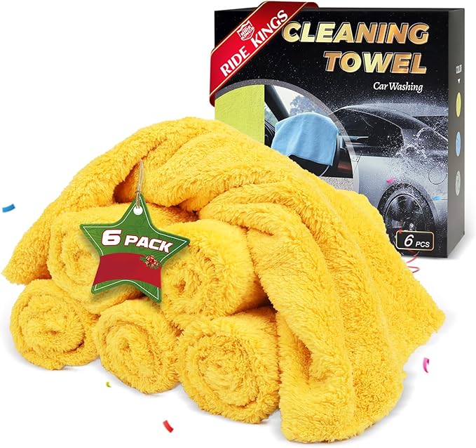 Micro Fiber Towels Car，Coral Fleece Car Wash Cleaning Towel,Endless,Absorbent, Scratch Free,No Lint, Extra Soft,Reusable and Durable,Interior Microfiber Rags 16in x 16in-6 Packs Yellow