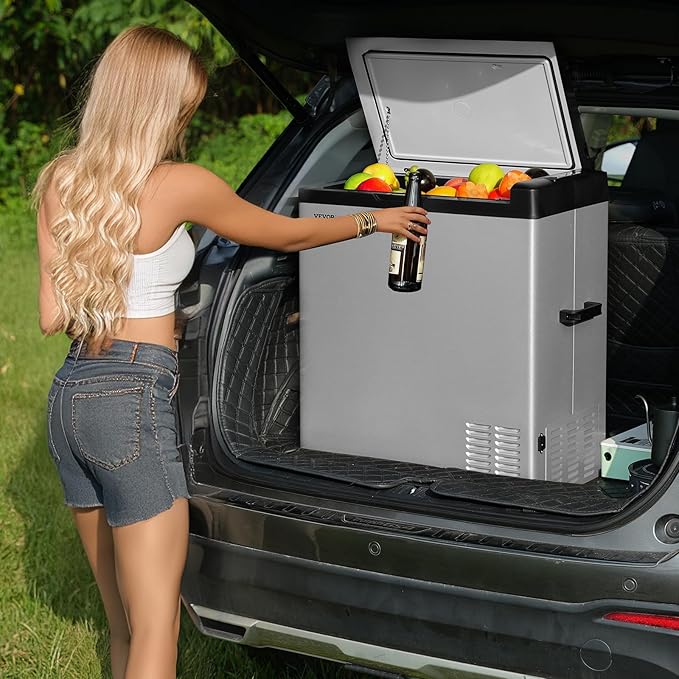 VEVOR 12 Volt Car Refrigerator Fridge, 70Liter(74qt) Single Zone Portable Freezer, -4℉-68℉ Adjustable Range, 12/24V DC and 100-240V AC Compressor Cooler for Outdoor, Camping, RV, Silver